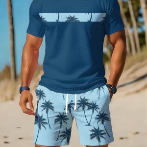 Men's Casual Sportswear Set, Breathable Outdoor Leisure Round Neck T-Shirt and Shorts Set, Summer Digital Print Set for Adults