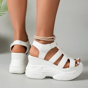 New Summer Women's Roman-Style Platform Sandals, Platform Wedge Sandals, Available in Black and White, Featuring a Cut-Out Strappy Design with Extra-High Platform Soles for Height-Boosting and Effect, Soft and Comfortable Sole That Won't Chafethe