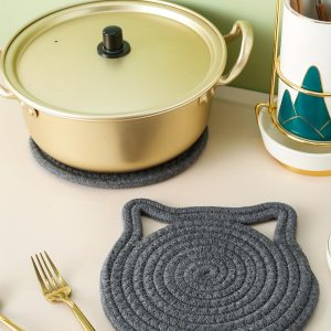 Charming Cat Ear Woven Pot Mat - Versatile, Heat-Resistant & Easy to Clean with Hanging Loop for Kitchen Decor