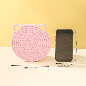 Charming Cat Ear Woven Pot Mat - Versatile, Heat-Resistant & Easy to Clean with Hanging Loop for Kitchen Decor