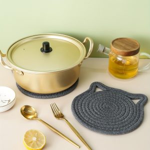 Charming Cat Ear Woven Pot Mat - Versatile, Heat-Resistant & Easy to Clean with Hanging Loop for Kitchen Decor
