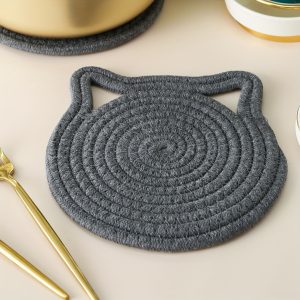 Charming Cat Ear Woven Pot Mat - Versatile, Heat-Resistant & Easy to Clean with Hanging Loop for Kitchen Decor
