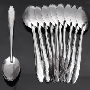 [10pcs Stainless Steel Dessert Spoons] 10pcs Stainless Steel Dessert Spoons Set, Elegant Design, Long Handle Ice Cream & Watermelon Spoon Scoops, for Kitchen Tableware Utensils