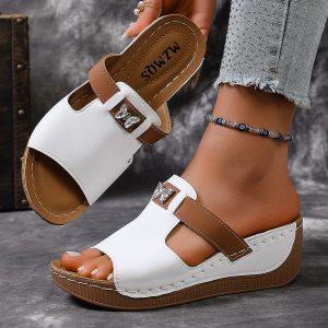 Summer New Women'S Wedge Flip-Flops, Outdoor Non-Slip Thick Sole Thong Sandals, Comfortable Soft Sole Mommy Shoes, Women Shoes