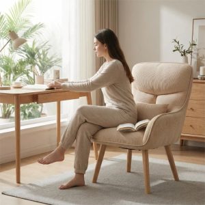 Cream-style Corduroy Vanity Chair with Lumbar Pillow Backrest, Home Bedroom Leisure Chair