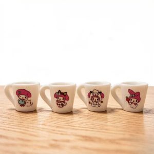 4pcs Licensed Sanrio My Melody Miniature Cup Ornaments Suitable for Dollhouse,, Miniature Scenes, Desktop Decorations, Dollhouse Dolls - 1:12 Scale Tiny Table Centerpieces with Iconic