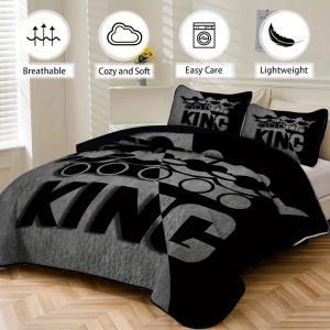 1 Quilt & 1/2 Pillowcases Bedspread - Crown Royal Black & White Minimalist Bedspread with Crown Accent - Hypoallergenic Bed Cover - Quilt Set Suitable for Modern Bedrooms, Bedding