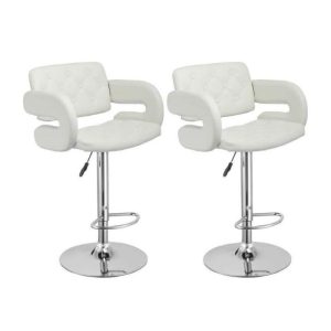 2pcs Luxury Leather Metal Swivel Bar Stool - White with Keychain
