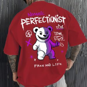 Men's Rebel Bear & Letter Print T-Shirt - Urban Graffiti Streetwear Crew Neck Tee Suitable for Subculture Outfits, Casual Summer Wear with Iconic Rebel Bear, Machine Washable Statement Shirt