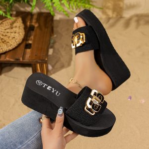 Women's Fashion Wedge Heel Slippers, Slip-On Comfortable Soft-Sole Beach Sandals, Summer Wedge Heeled Sandals Suitable for Vacations and Weddings, Women Shoes