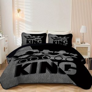 1 Quilt & 1/2 Pillowcases Bedspread - Crown Royal Black & White Minimalist Bedspread with Crown Accent - Hypoallergenic Bed Cover - Quilt Set Suitable for Modern Bedrooms, Bedding
