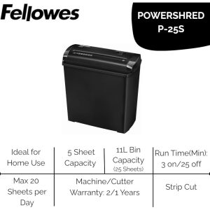 Fellowes Shredder P-30C, Cut, 6 Sheet, Deskside Use, 1 User
