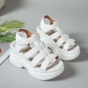 New Summer Women's Roman-Style Platform Sandals, Platform Wedge Sandals, Available in Black and White, Featuring a Cut-Out Strappy Design with Extra-High Platform Soles for Height-Boosting and Effect, Soft and Comfortable Sole That Won't Chafethe