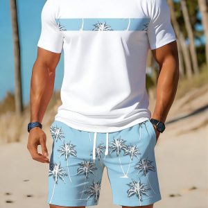 Men's Casual Sportswear Set, Breathable Outdoor Leisure Round Neck T-Shirt and Shorts Set, Summer Digital Print Set for Adults