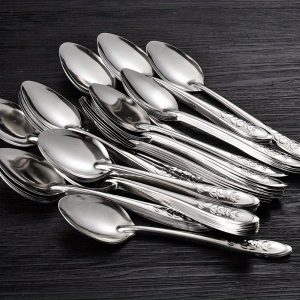 [10pcs Stainless Steel Dessert Spoons] 10pcs Stainless Steel Dessert Spoons Set, Elegant Design, Long Handle Ice Cream & Watermelon Spoon Scoops, for Kitchen Tableware Utensils