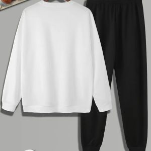 Men'S Sportswear Set with Prints | New York BROOKLYN American Street Style Hoodie And Sweatpants Set with Handwritten Logo, Loose-Fitting Two-Piece | Round Neck Long Sleeve Hoodie And Joggers |