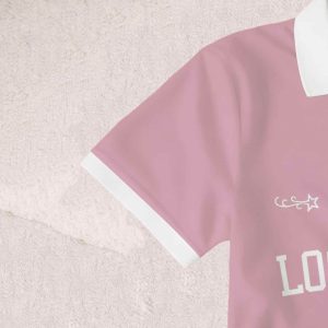 Pink And White Collar LA Letter T-Shirt American Retro Style Sweet Cool Age-Reducing Short Polo Shirt