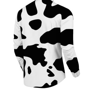 Men's Casual Shirt, Comfortable and Versatile Digital Print Standard Size Long Sleeve Shirt, Party Clubwear, All-Season Top, Cow Print Pattern, Black and White Style, Fashionable and Trendy, Machine Washable, Clothing / Printed / Trendy / Men's / All