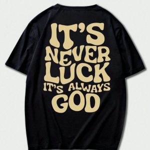1pc Men'S Short-Sleeve T-Shirt - Faith Letter Print Short-Sleeve IT'S NEVER LUCK Letter T-Shirt Loose Street Style Versatile Top