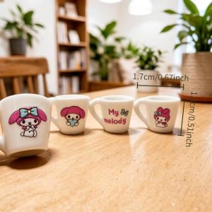 4pcs Licensed Sanrio My Melody Miniature Cup Ornaments Suitable for Dollhouse,, Miniature Scenes, Desktop Decorations, Dollhouse Dolls - 1:12 Scale Tiny Table Centerpieces with Iconic
