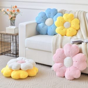 Daisy Flower-Shaped Plush Throw Pillow - Cozy & Cute Decorative Cushion for Bed and Sofa, multicolor Soft Fabric Floor Pillow