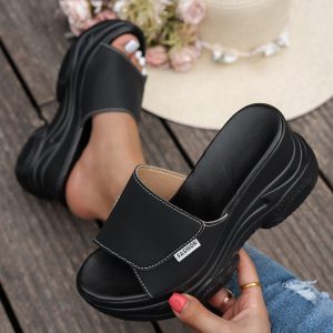 Women's Summer Outdoor Platform Wedge Slippers, Extra High Heel Platform Sole Single-Strap Slides, Water Platform Height-Increasing Mules, Versatile Casual Non-Slip Open-Toe Beach Shoes, Women Shoes