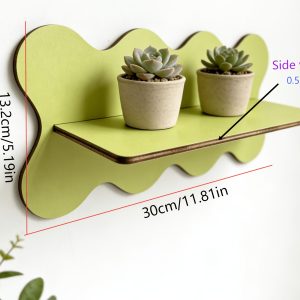 2D Plane. Colorful Wavy Crystal Storage Shelf, Wooden Creative Wall Storage Rack, Nordic Style Bedroom And Living Room Decorative Shelf, Small Ornament Green Plant Aromatherapy Multifunctional Wall-Mounted Rack, Unique Handcrafted Wall Art Shelf