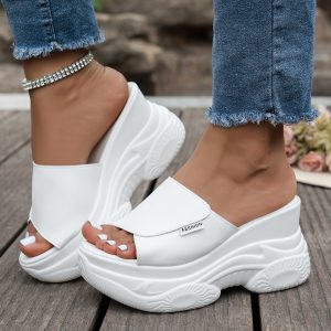 Women's Summer Outdoor Platform Wedge Slippers, Extra High Heel Platform Sole Single-Strap Slides, Water Platform Height-Increasing Mules, Versatile Casual Non-Slip Open-Toe Beach Shoes, Women Shoes