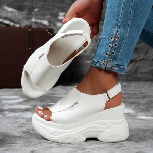 Platform Wedge Heel Sandals And Slippers for Women, Summer Wear, Super High Heel Sponge Cake Sole, One-Line Slippers, Platform, Height-Increasing, Muller Slippers, Versatile Casual Non-Slip Open-Toe Beach Shoes, Women Shoes