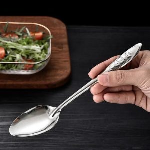 [10pcs Stainless Steel Dessert Spoons] 10pcs Stainless Steel Dessert Spoons Set, Elegant Design, Long Handle Ice Cream & Watermelon Spoon Scoops, for Kitchen Tableware Utensils