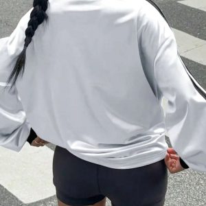 Women'S Fashion Long-Sleeve Top with Los Angeles Letter Print And Contrasting Collar, Featuring a Loose And Flattering Retro American Style, Made from Stretchy, Suitable for Casual Wear in All Seasons