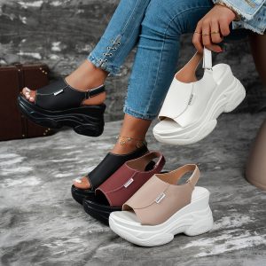 Platform Wedge Heel Sandals And Slippers for Women, Summer Wear, Super High Heel Sponge Cake Sole, One-Line Slippers, Platform, Height-Increasing, Muller Slippers, Versatile Casual Non-Slip Open-Toe Beach Shoes, Women Shoes