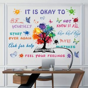 Colorful Inspirational Quote Wall Stickers - Designed by Wisdom Tree, Featuring Positive Affirmations, Removable Self-Adhesive PVC Stickers, Suitable for Decorating Classrooms, Homes, Or Offices, with a Matte End, Motivational Art