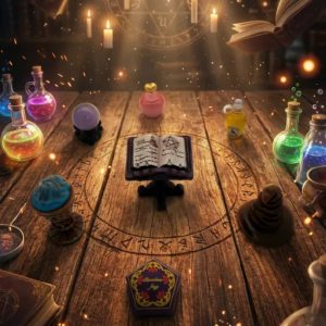 7pcs Dollhouse Decoration Magic Set - Miniature Magic Books - Tiny Magic Potions - Mini Bookshelf - Magic Orb - Magic Flame - Suitable for 1:12 Scale Dollhouse Decor