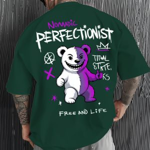 Men's Rebel Bear & Letter Print T-Shirt - Urban Graffiti Streetwear Crew Neck Tee Suitable for Subculture Outfits, Casual Summer Wear with Iconic Rebel Bear, Machine Washable Statement Shirt