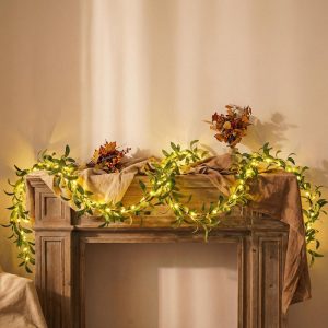 1/2PACKS LED Light Simulation Olive Vine String Lights 300Cm/118In (180Cm Olive Branch Vine + 30 Lights) [Warm Color], AA Battery Powered (Batteries Not Included), Decorative String Lights, Suitable for Indoor Decoration, Handicraft Decoration