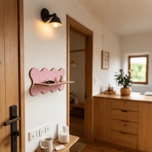 2D Plane. Colorful Wavy Crystal Storage Shelf, Wooden Creative Wall Storage Rack, Nordic Style Bedroom And Living Room Decorative Shelf, Small Ornament Green Plant Aromatherapy Multifunctional Wall-Mounted Rack, Unique Handcrafted Wall Art Shelf