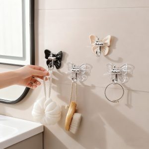 Butterfly Self Adhesive Hooks - No Drill, Easy Install Waterproof for Bathroom, Kitchen (Holds Towels, Robes, Organizers), Utility Hooks