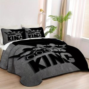 1 Quilt & 1/2 Pillowcases Bedspread - Crown Royal Black & White Minimalist Bedspread with Crown Accent - Hypoallergenic Bed Cover - Quilt Set Suitable for Modern Bedrooms, Bedding
