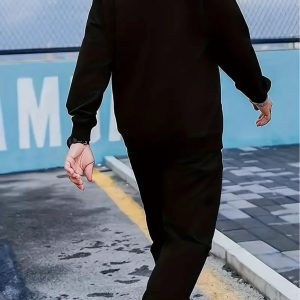 Men'S Sportswear Set with Prints | New York BROOKLYN American Street Style Hoodie And Sweatpants Set with Handwritten Logo, Loose-Fitting Two-Piece | Round Neck Long Sleeve Hoodie And Joggers |