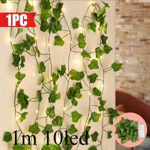 1pc/2pcs 100cm/10LED Artificial Green Ivy String Lights, Fairy Vine Wreath Lights, Fairy Lights, Suitable for Home Decor, Birthday Parties, Weddings, Bedrooms, Walls, Romantic Home Decor, Indoor String Lights, Balconies, Anniversaries
