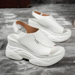 Platform Wedge Heel Sandals And Slippers for Women, Summer Wear, Super High Heel Sponge Cake Sole, One-Line Slippers, Platform, Height-Increasing, Muller Slippers, Versatile Casual Non-Slip Open-Toe Beach Shoes, Women Shoes