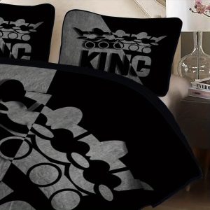 1 Quilt & 1/2 Pillowcases Bedspread - Crown Royal Black & White Minimalist Bedspread with Crown Accent - Hypoallergenic Bed Cover - Quilt Set Suitable for Modern Bedrooms, Bedding