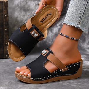 Summer New Women'S Wedge Flip-Flops, Outdoor Non-Slip Thick Sole Thong Sandals, Comfortable Soft Sole Mommy Shoes, Women Shoes