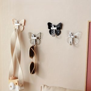 Butterfly Self Adhesive Hooks - No Drill, Easy Install Waterproof for Bathroom, Kitchen (Holds Towels, Robes, Organizers), Utility Hooks